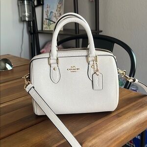 Coach White Leather Satchel with Gold Accents
